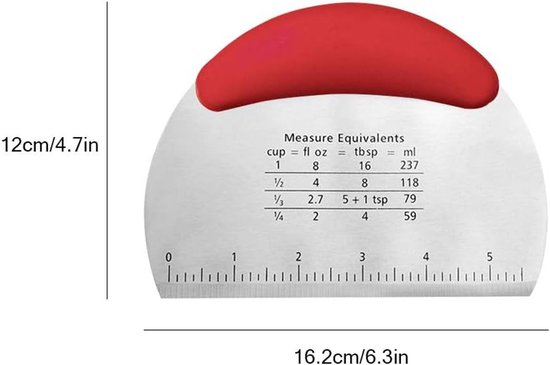 Bench Scraper, Stainless Steel Dough Pastry Scraper Cutter Chopper with Non-Slip Grip and Measurements for Kitchen Baking Tools, RedL8 — afbeelding 2