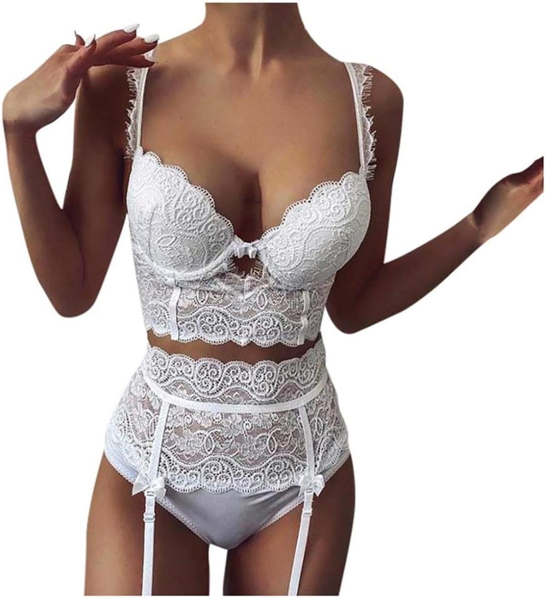 Kostuum Vrouwen Sexy Perspectief Kanten Ondergoed Erotische Lingerie Beha G-String Kousenband Verleiding Nachtkleding
