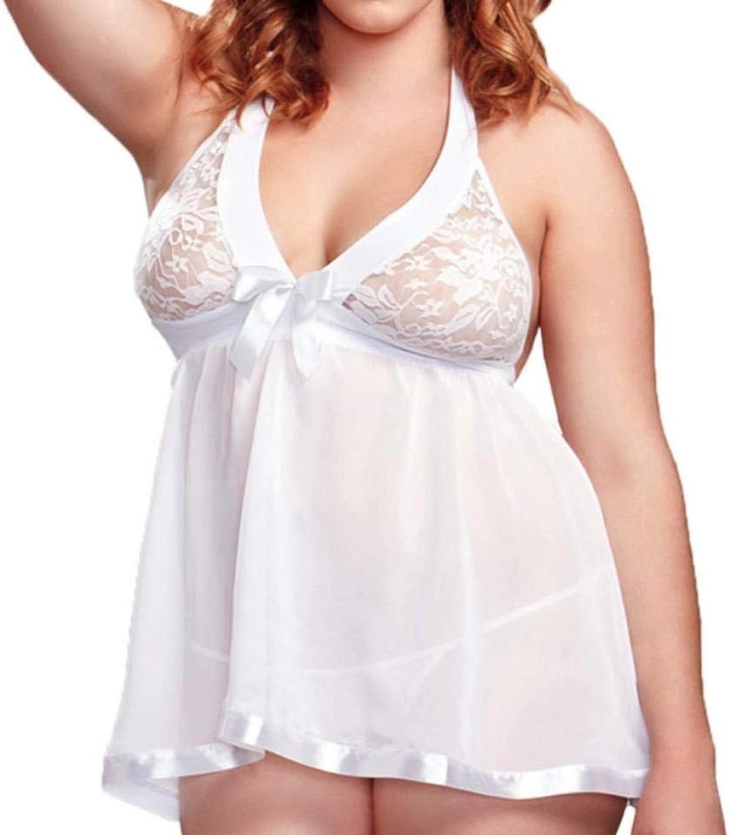 Kleding Dames Erotische Porno Lingerie Ondergoed Strik Kanten Beha Verleiding Perspectief Sexy Vrouwen Kostuums Nachthemd-White_XXL