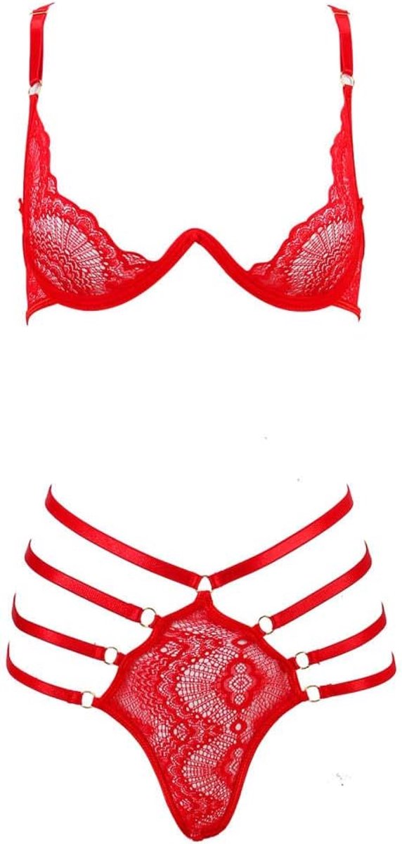 Kleding Dames Lingerie Kanten Corset Ondergoed Beha + String Set