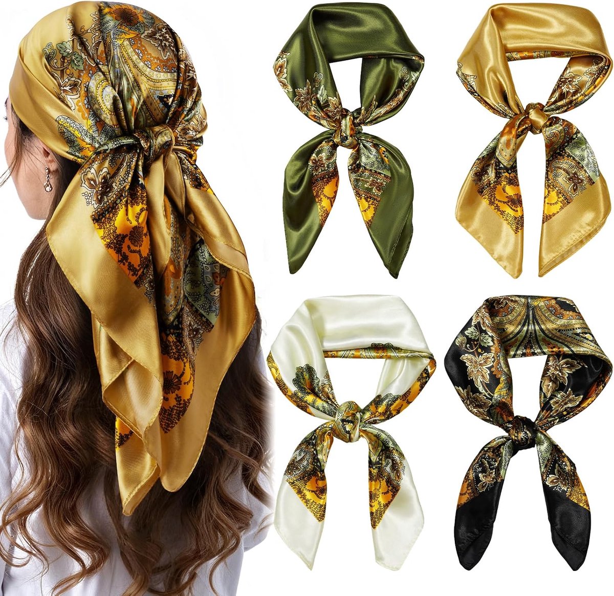 Dameshoofddoek, Elegante Zijden Doek, Zijden Accessoires, Bedrukte Mode-halssjaals, Dames Bandana voor Slapen, Dagelijks Gebruik, Strand, Feestjes of Decoratie