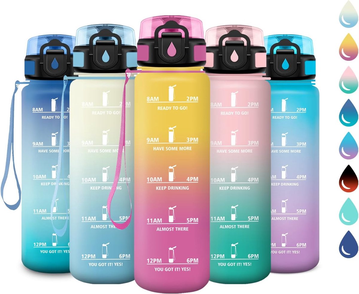 500 ml, lekvrije waterfles, herbruikbare fles, filterflessen met tijdmarkeringen, BPA-vrij, motiverende drinkfles voor kinderen, school, kantoor, yoga