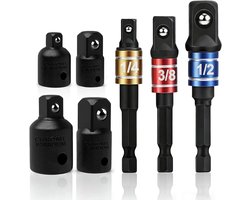 Wohot 7 stuks dopsleuteladapter 1/2 3/8 1/4 zeskant boren adapter set moersleutel reduceer socket adapter converter ratelsleutels bits