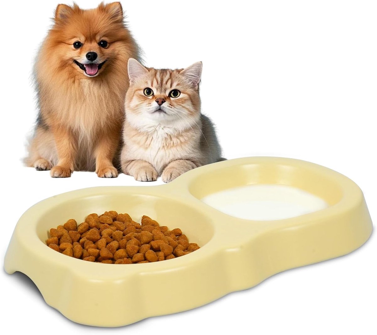 Kattenbak, 2-in-1 antislip kattenbak, platte keramische voederschaal, whiskervriendelijke kattenvoerbak voor katten en kleine honden