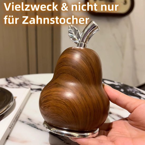 Peervorm, houtnerf, decoratieve tandenstokerbox met deksel, opslag voor tandenstokers, naar keuze in zwart of zilver (zwart) — afbeelding 2