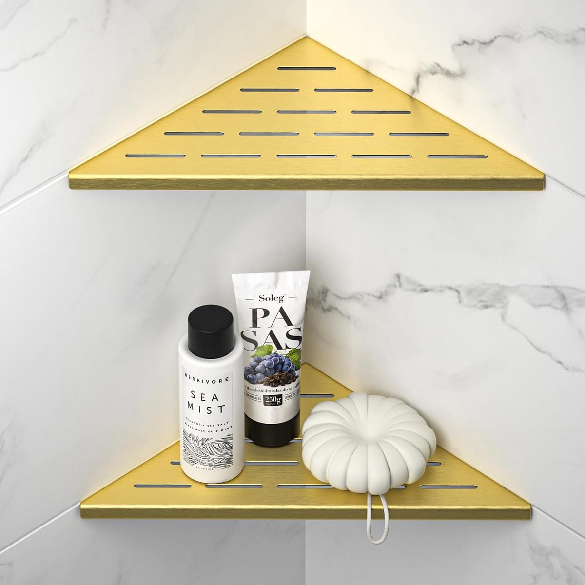 Roestvrij staal 304 badkamerplank voor betegelde muren, ingebouwde plank voor badkamerrenovatie (goud, 254 mm, 2 stuks)