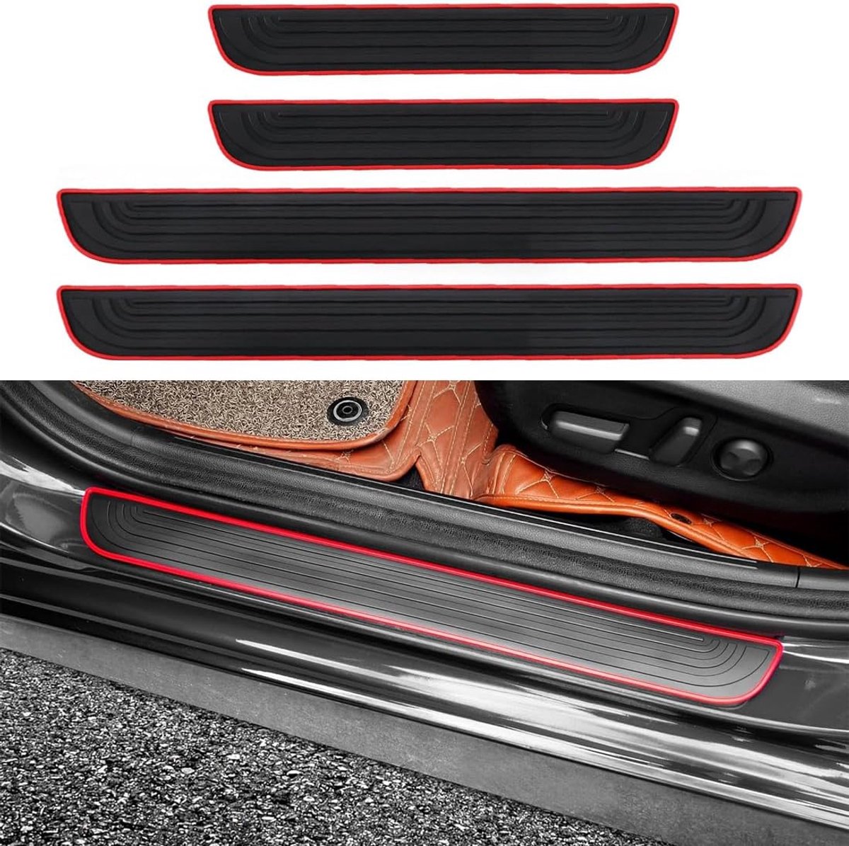 4 stuks instaplijsten voor auto, universeel, zwart/rood