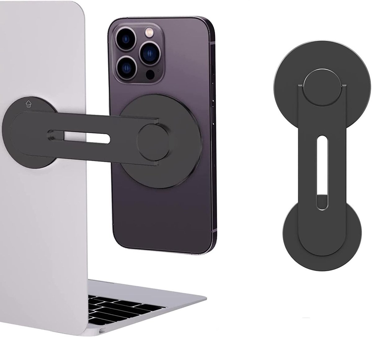 Telefoonhouder voor laptop, 180 graden verstelbaar, houder voor mobiele telefoon, zijmonitor voor MacBook, inklapbaar, computerstandaard (zwart)