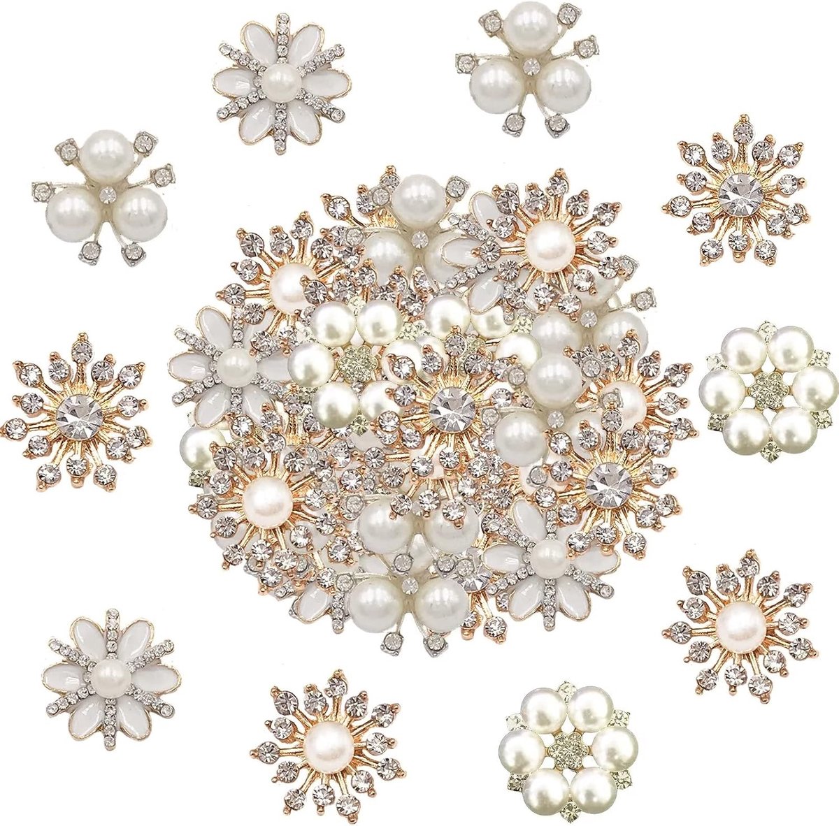 Knopen met strass, 5 stijlen sneeuwvlokken met strass versieringen broches voor knopen van gouden kralen voor het maken van sieraden, handwerk, naaien, hijab broches
