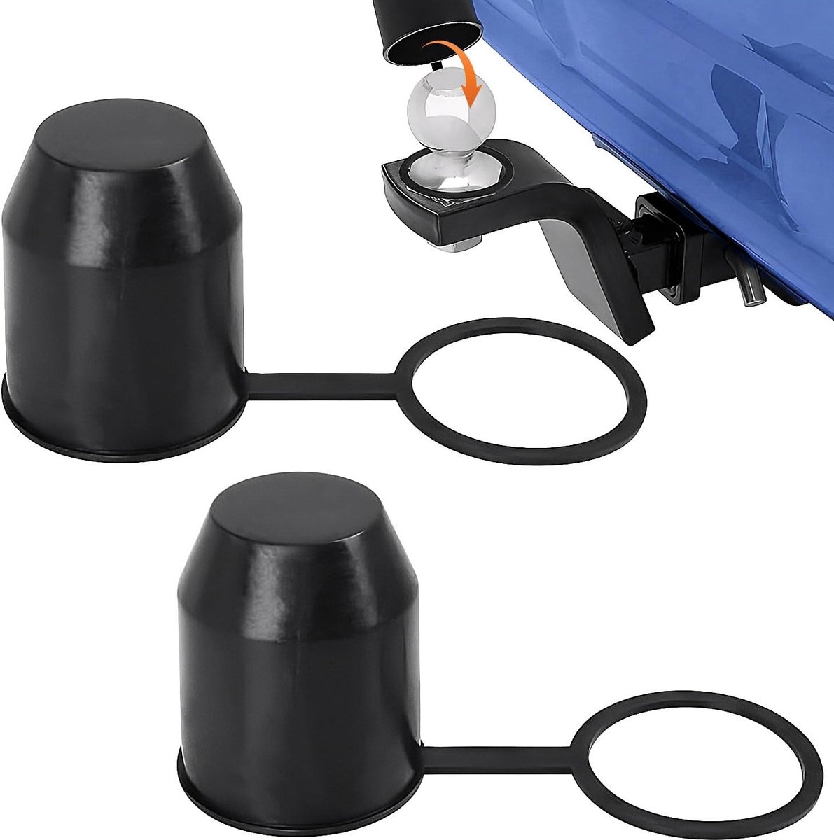 2 stuks afdekkappen voor trekhaak, stofdicht en waterdicht, voor auto, camper, aanhanger, kogelkopbescherming (zwart)