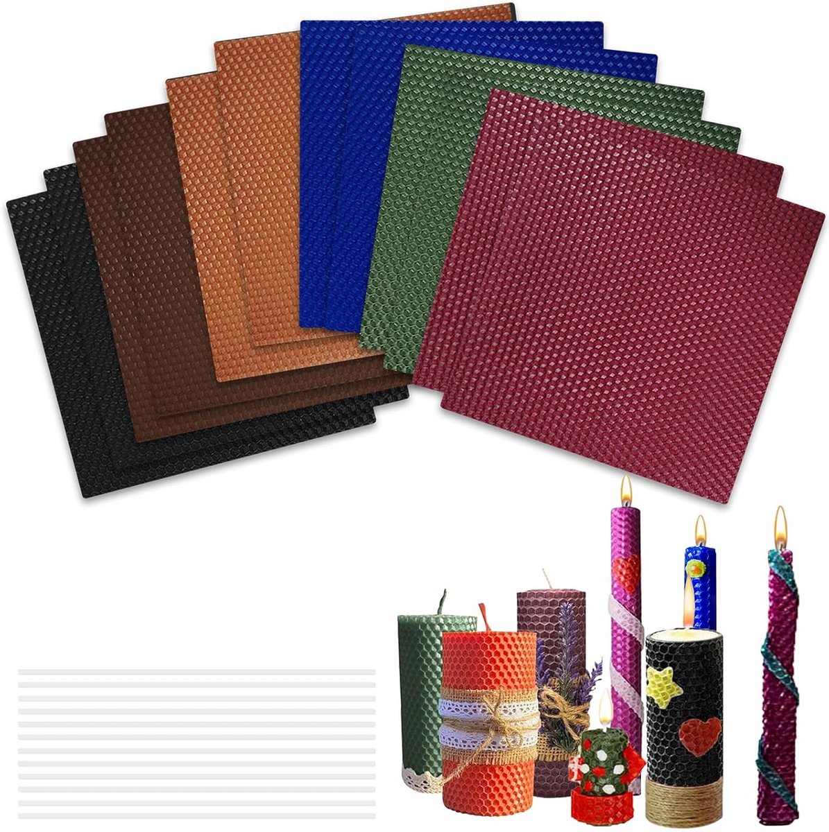 Bijenwasplaten voor kaarsen, bijenwas kaarsenmaakset, heldere kleuren, bijenwasbladeren voor het maken van kaarsen, bijenwaskaarsen, doe-het-zelf kit voor volwassenen (12 stuks Morandi)
