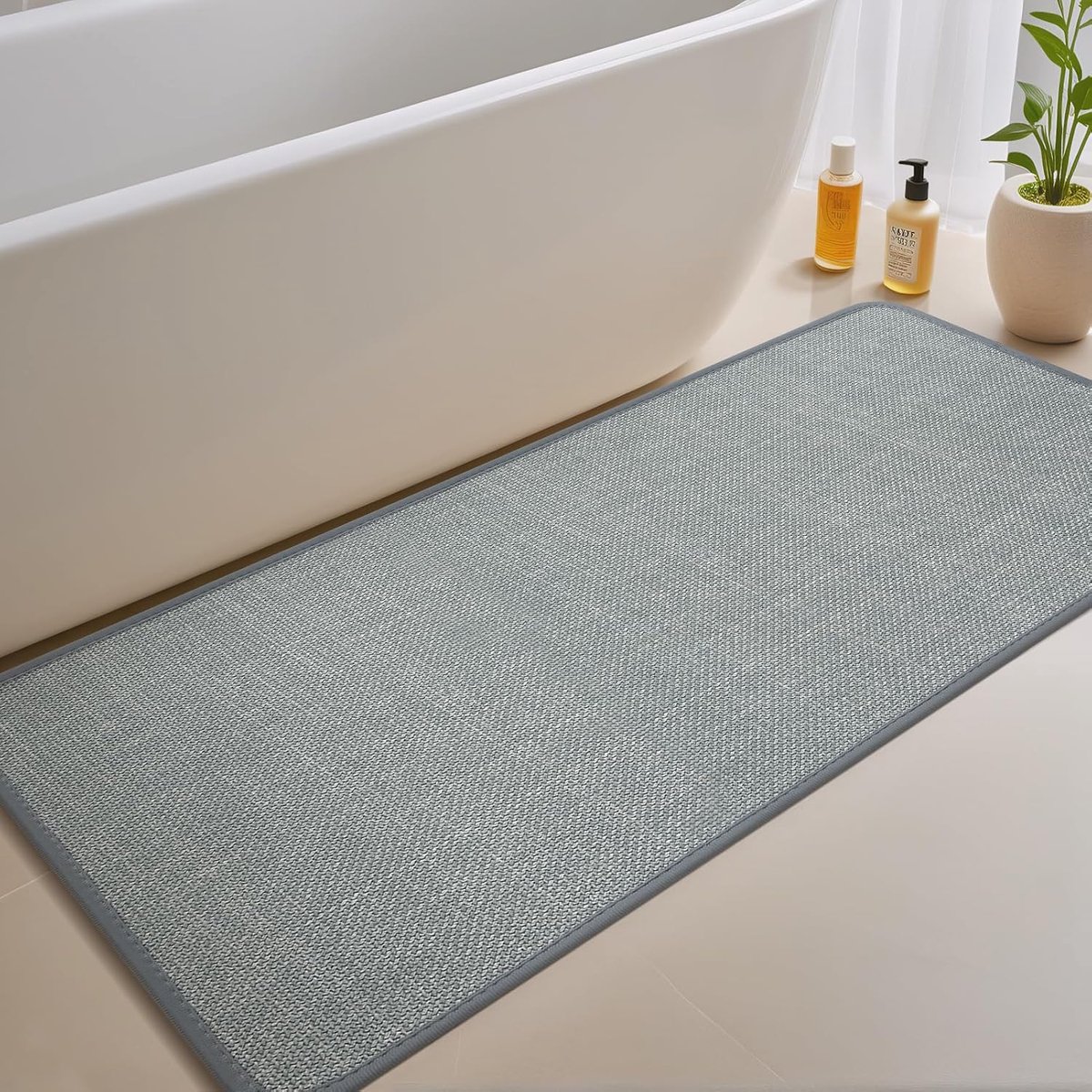 Badmat, badkamermat, absorberend, sneldrogend badtapijt (grijs, 60 x 150 cm)