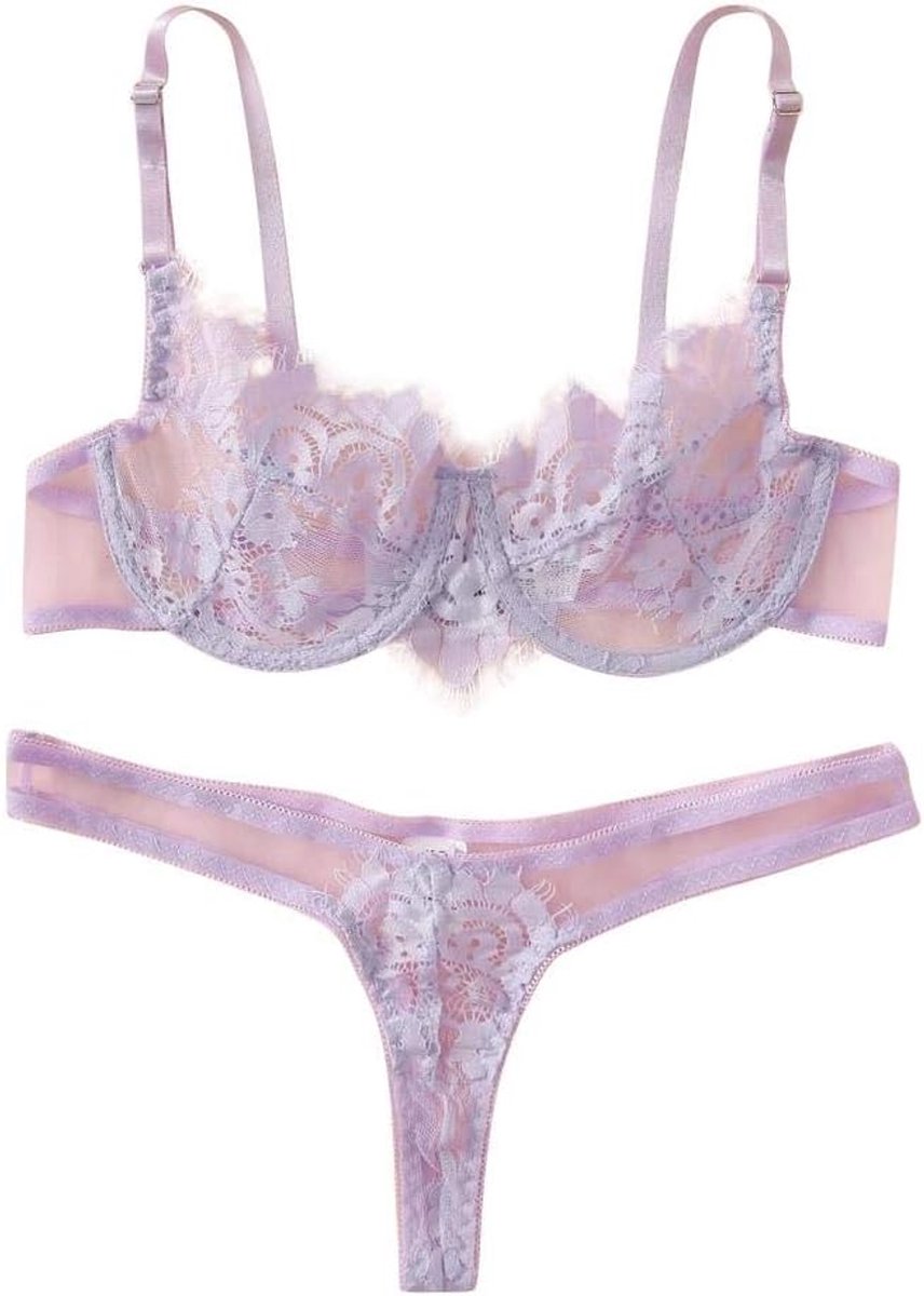 Lingerie Dameslingerie Sexy Ondergoed Vrouwen Erotische Lingerie Porno Kanten Beha String Nachtkleding Verleiding Hol Kostuum -purple_L