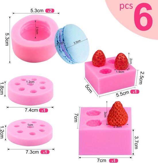 Mallen Siliconen Aardbei Vorm Chocolade Koekje Voedsel Mallen Macaron Moerbei Bosbes Was Smelt Bad Bom Mallen voor Gelei Cupcake Kaars Decoreren — afbeelding 2
