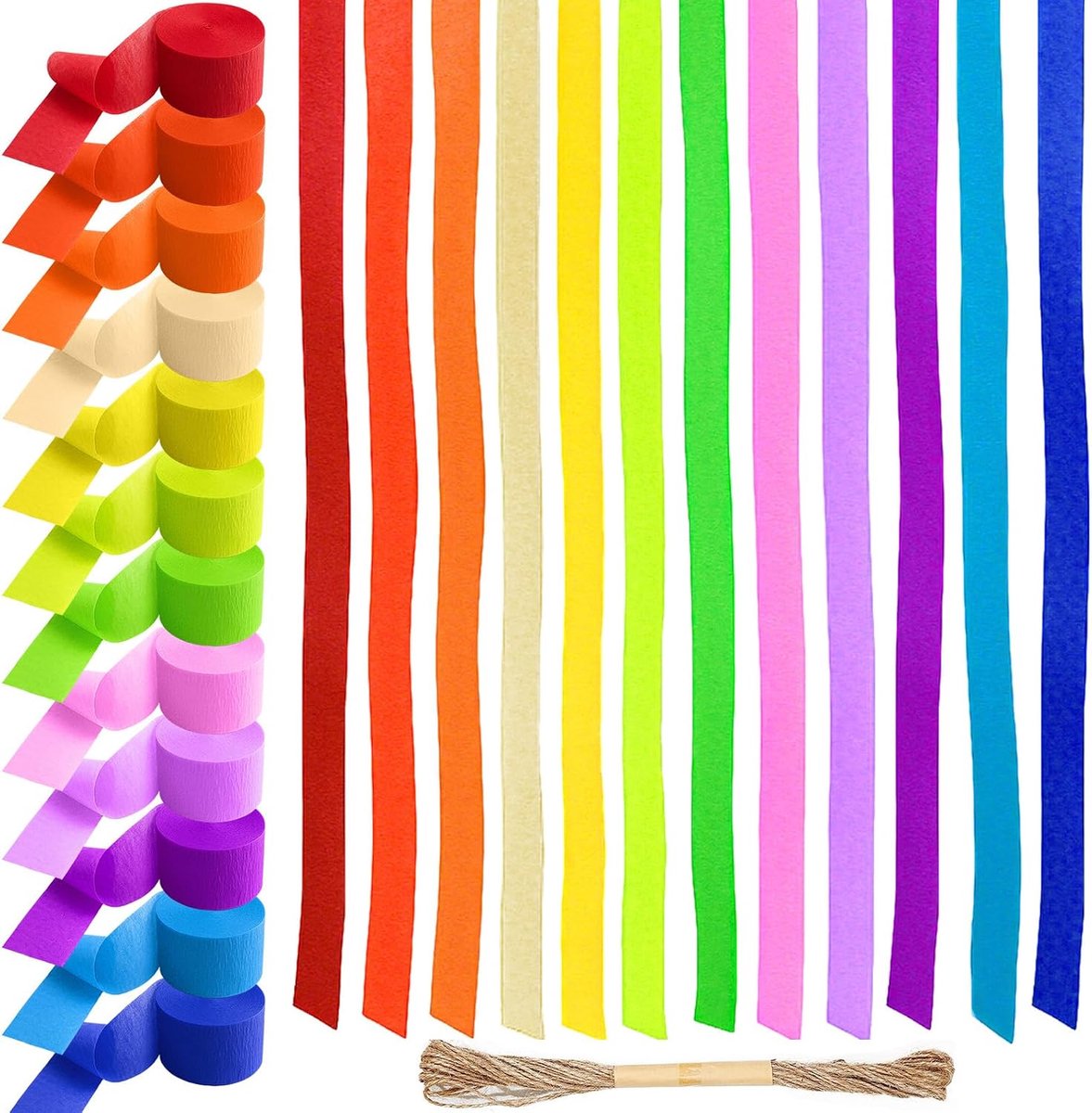 12 Rollen Crepepapier Kleurrijk, 4,5 Cm x 25 m Crepepapier Waterdicht, Regenboog Crepeband Kleurrijk, Crepepapier, Crepe Streamers Regenboog Voor Bruiloft Verjaardagsfeest Viering Decoratie