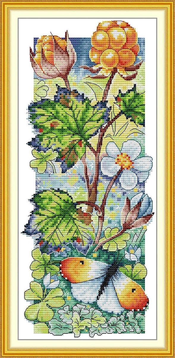 Artcici Voorgedrukte The Four Seasons in The Forest kruissteekkits voor beginners, 11 ct doe-het-zelf borduurpakket met gesorteerde draden gestempeld patronen handwerkbenodigdheden (zomer)