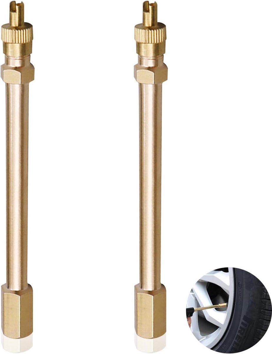Ventilverlenging Autoventiel, 2 stuks verlengingsadapters Messing 10 cm, bandventiladapters voor auto, vrachtwagen en fiets, compatibel met bandventilen