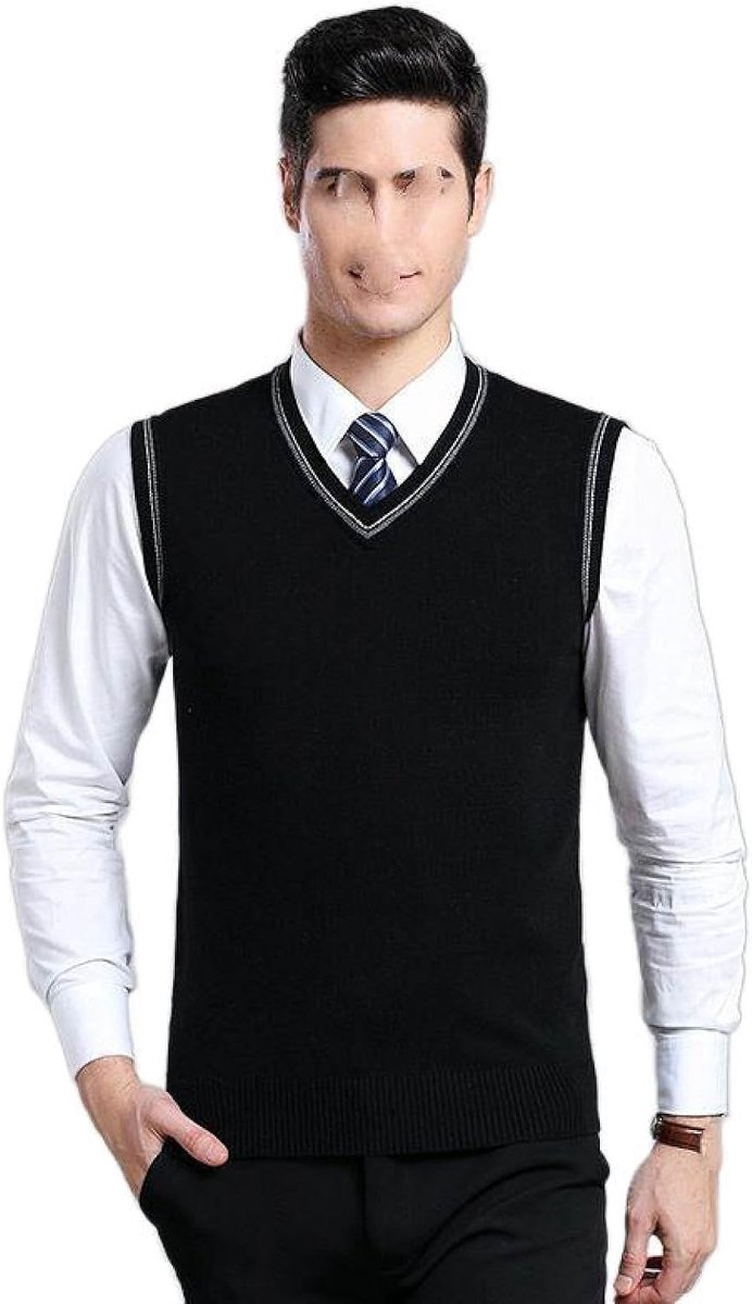 Gestreept Gebreid Vest Met V-Hals, Klassiek Mouwloos Vest Kleurcontrast Heren Kasjmier Trui Vest Herenkleding, Business Gentleman Knitwear Gebreid Vest Sweater Tank Tops, Zwart, S