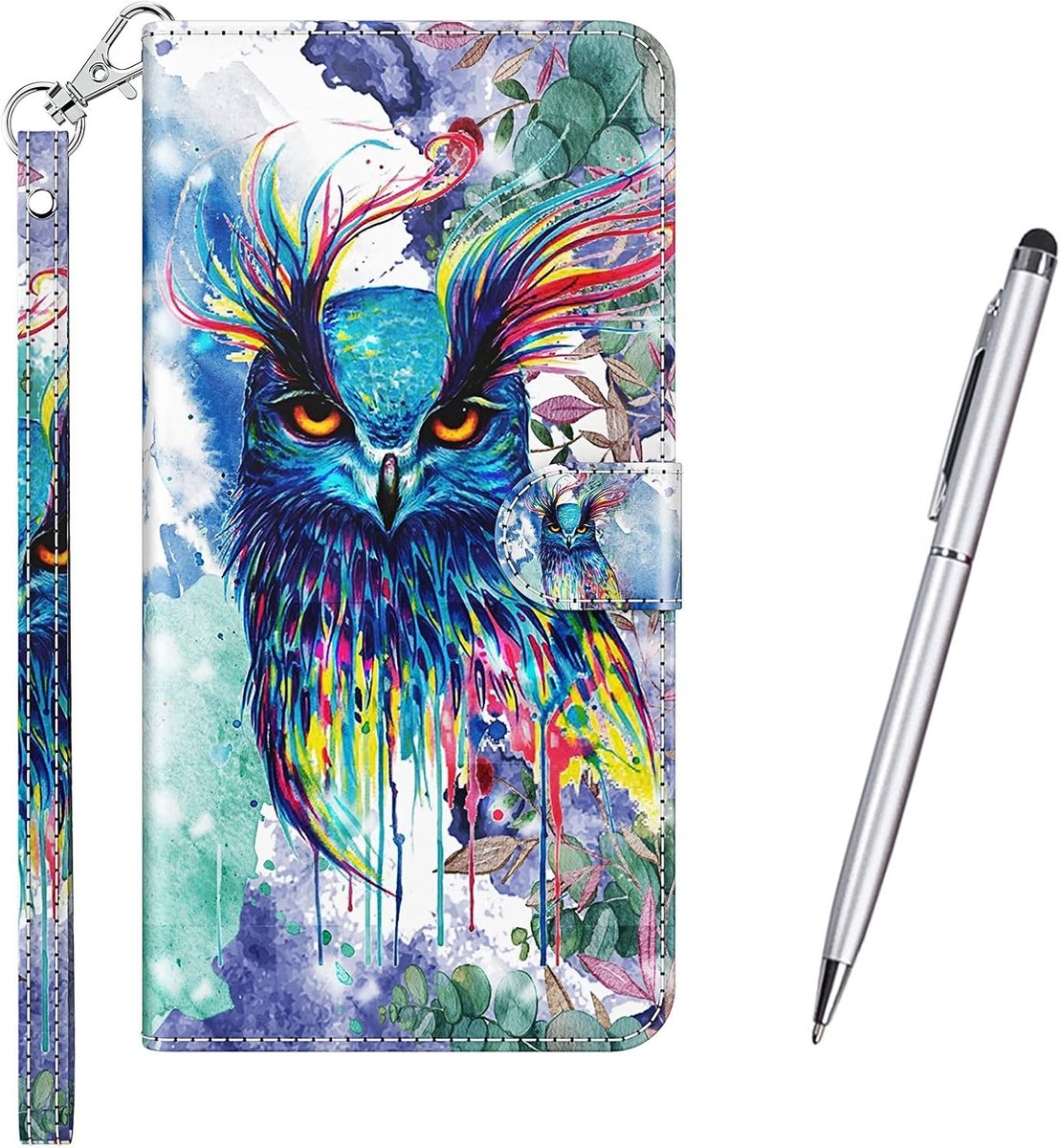 Telefoonhoesje voor Samsung Galaxy A52S 5G / A52 5G, portemonnee, PU lederen flip [3D] case, magneetsluiting, klaphoesje, leren hoesje, beschermhoesje (uil)