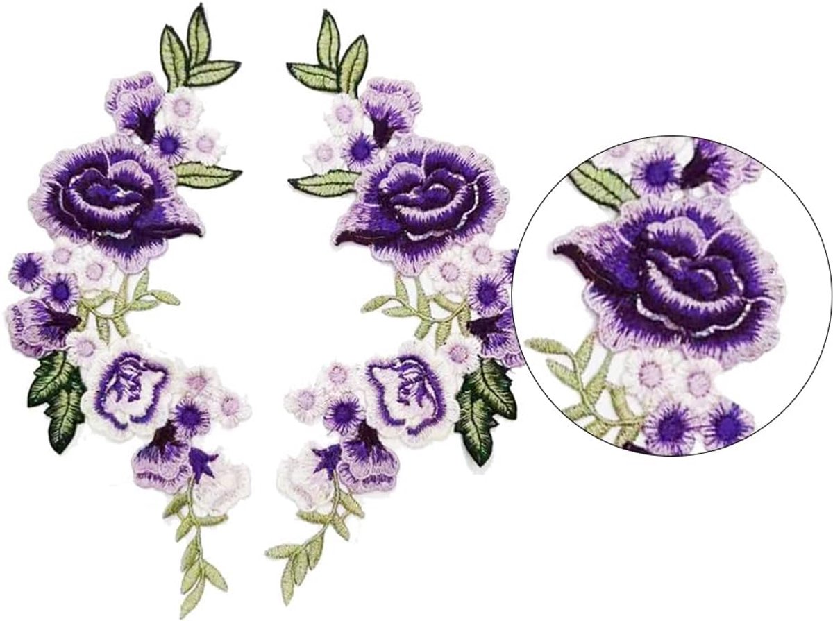 2-delige borduurwerk stoffen stickers roze bloemen meerkleurig bloemmotief podium kostuum jurk kleding accessoires borduurwerk patches handgenaaid corsage - paars