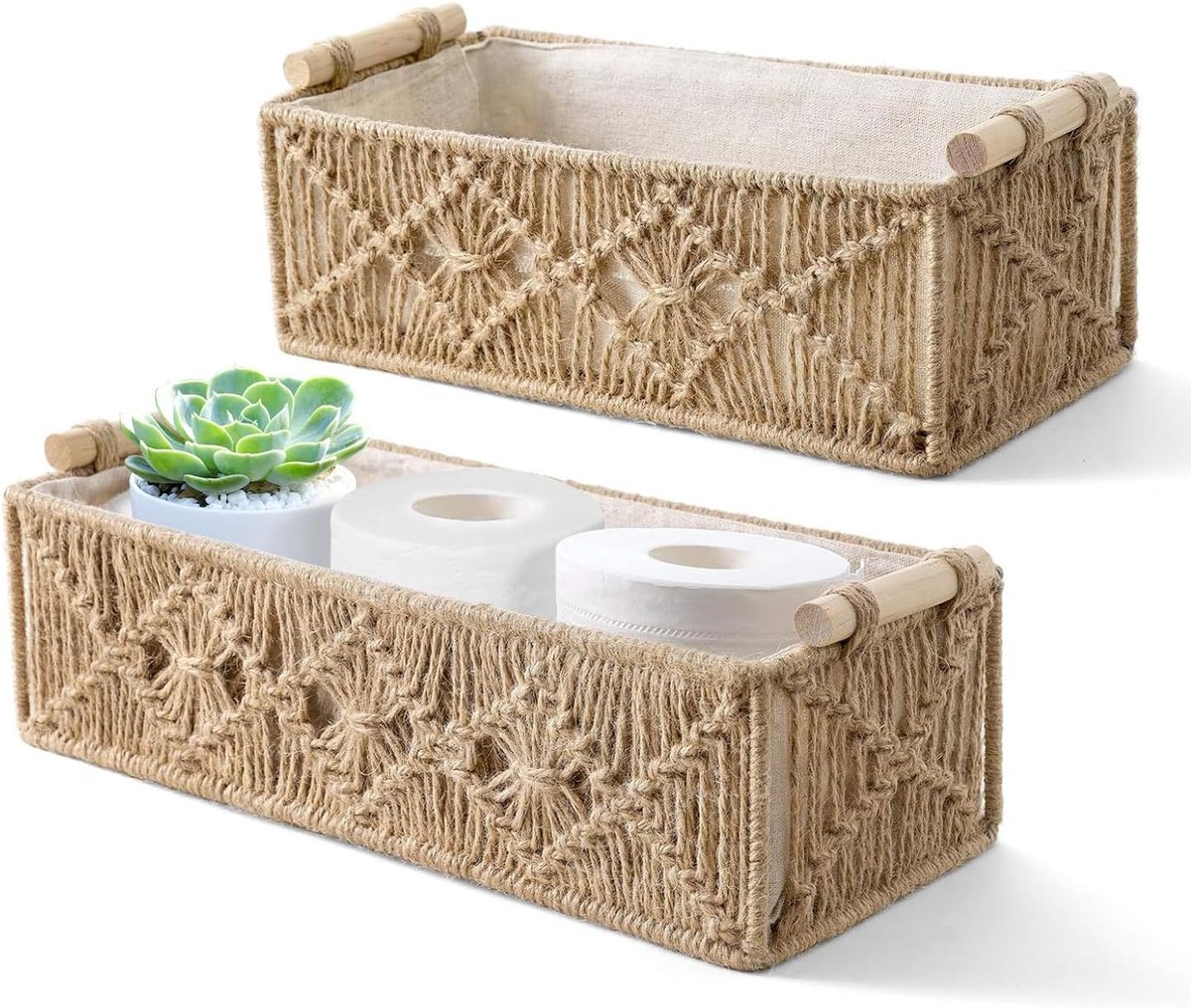 Decoratie doos handgemaakte geweven decoratieve werkblad toilettank plank kast organizer, macramé opbergmanden doos, opbergmand gevlochten, handgeweven decoratieve doos