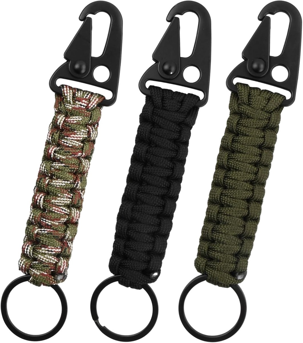 Sleutelhanger, 3 Stuk Paracord, Gevlochten, Kampen, Wandelen, Jagen, Visserij, Zwart, Legergroen, Camouflagegroen