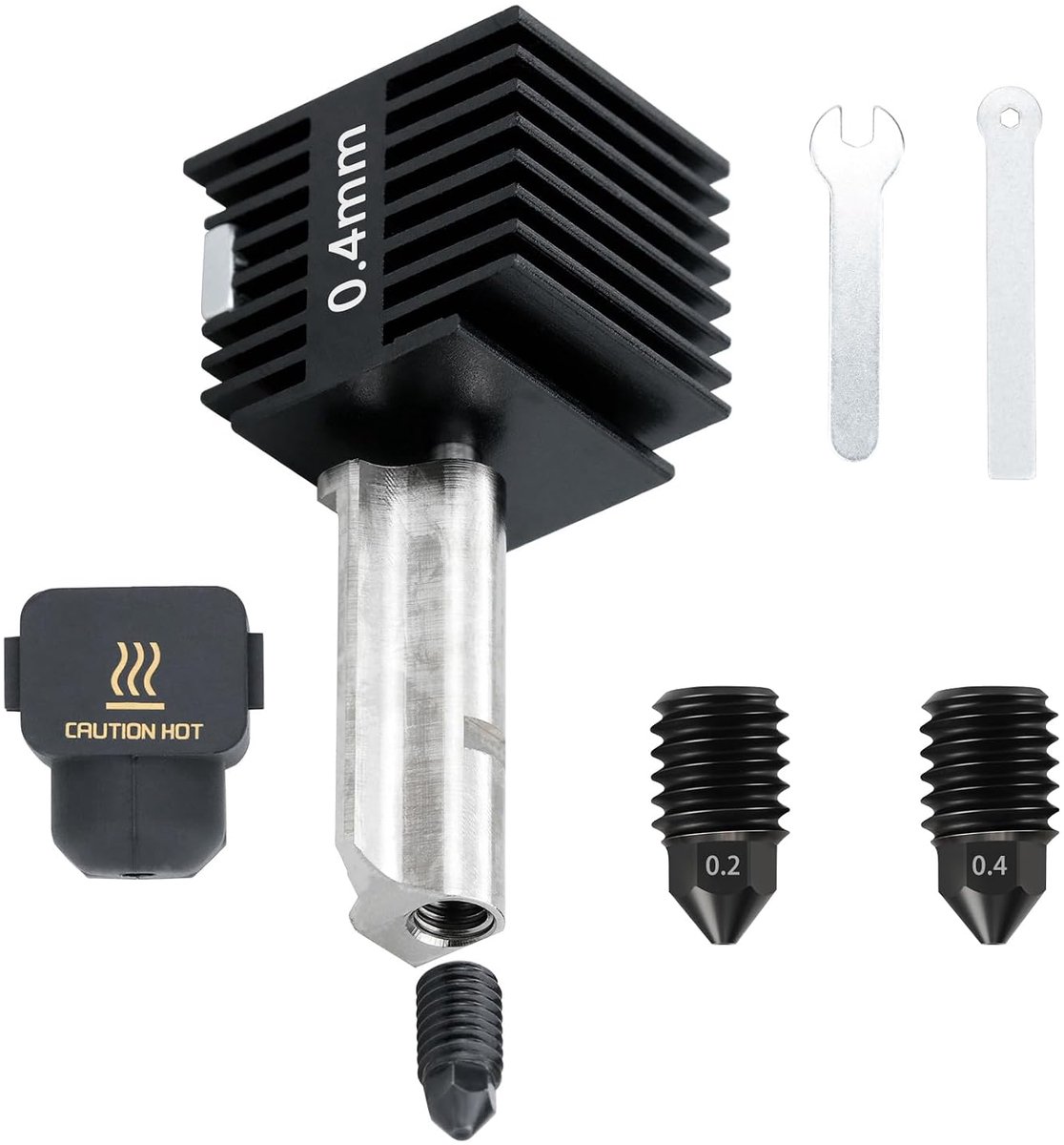 Printkop voor Bambu lab A1/A1 mini Hoge temperatuurbestendige 0,4 mm gehard stalen mondstuk Extruder hot end kit, inclusief 2 vervangbare gehardstalen mondstukken (0,2 mm & 0,4 mm)