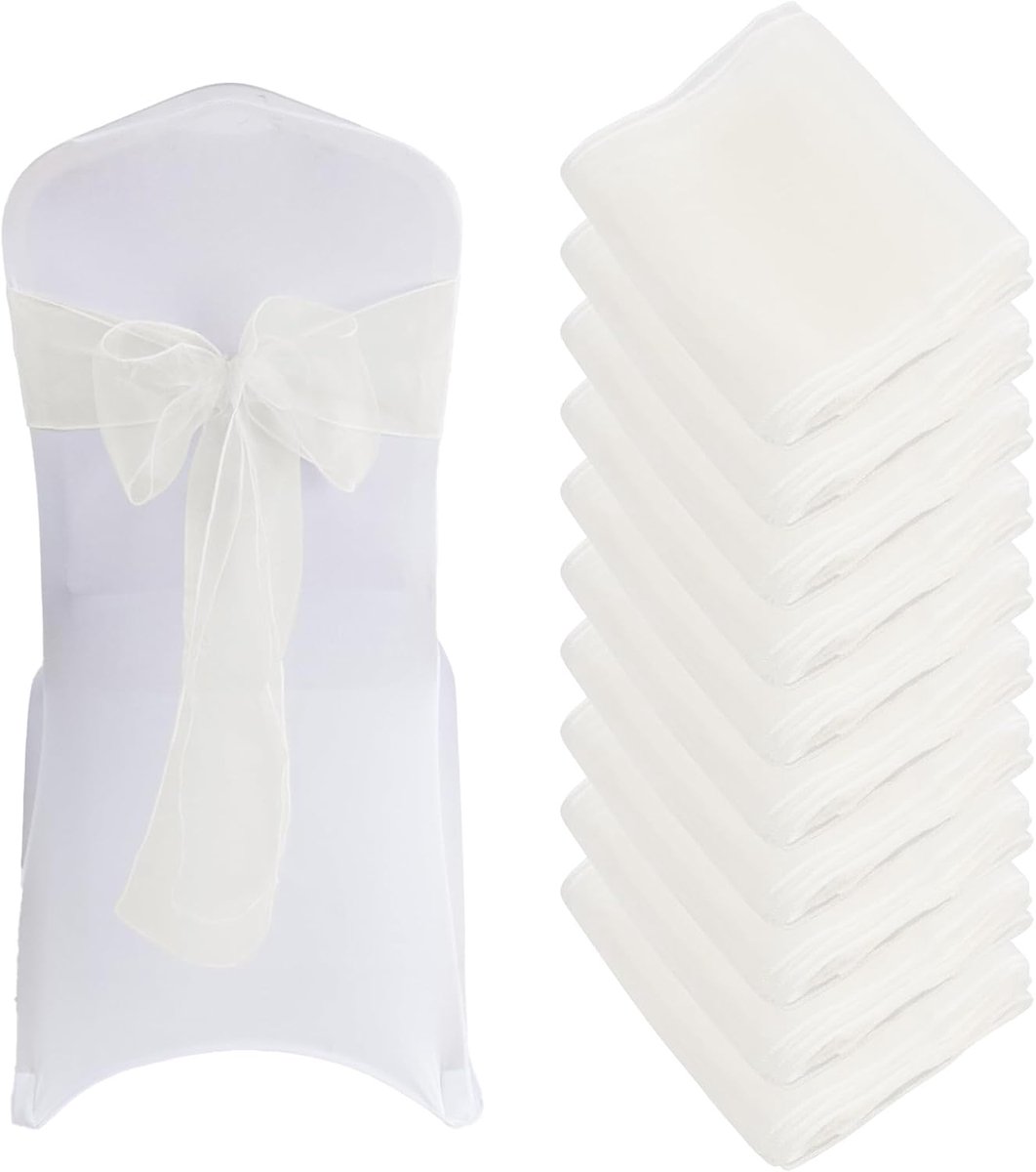 10 stuks stoelstrik, linten voor stoelhoezen - Organza stoel sjerpen strik sjerp stoel knoop band decoratie, organza lint voor bruiloft, jubileum, feesten (wit)