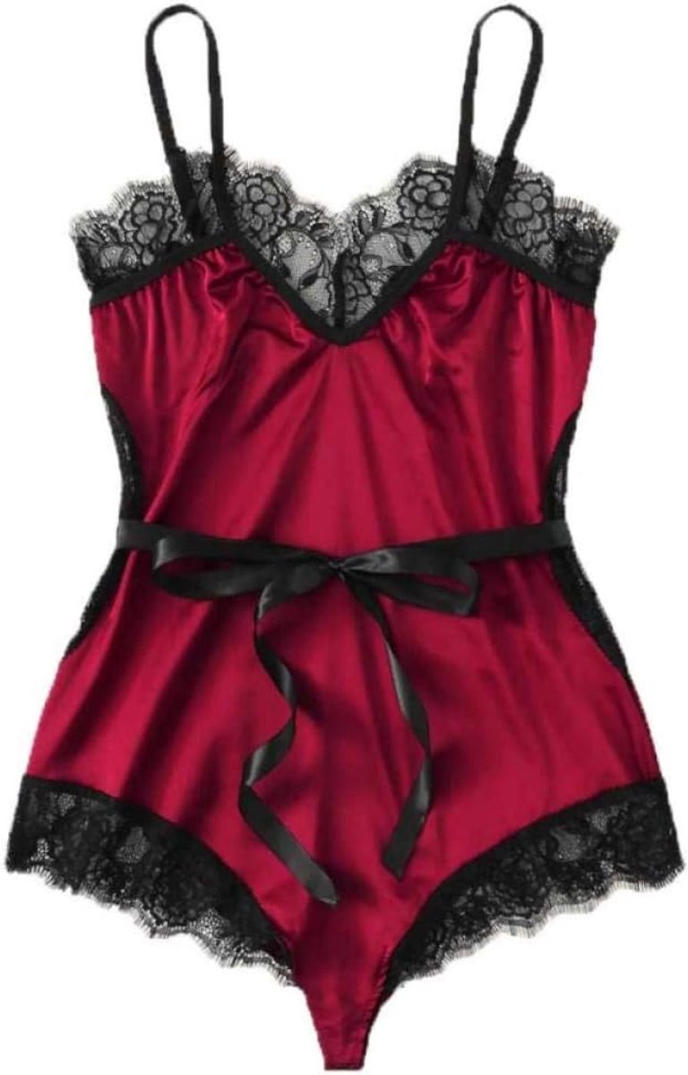 Sets met nachtmode & ochtendjas Vrouwen Kostuums Sexy Lingerie Vlek Zijde Strik Kanten Beha Ondergoed Halter Verleiding Erotische Dames Nachtkleding