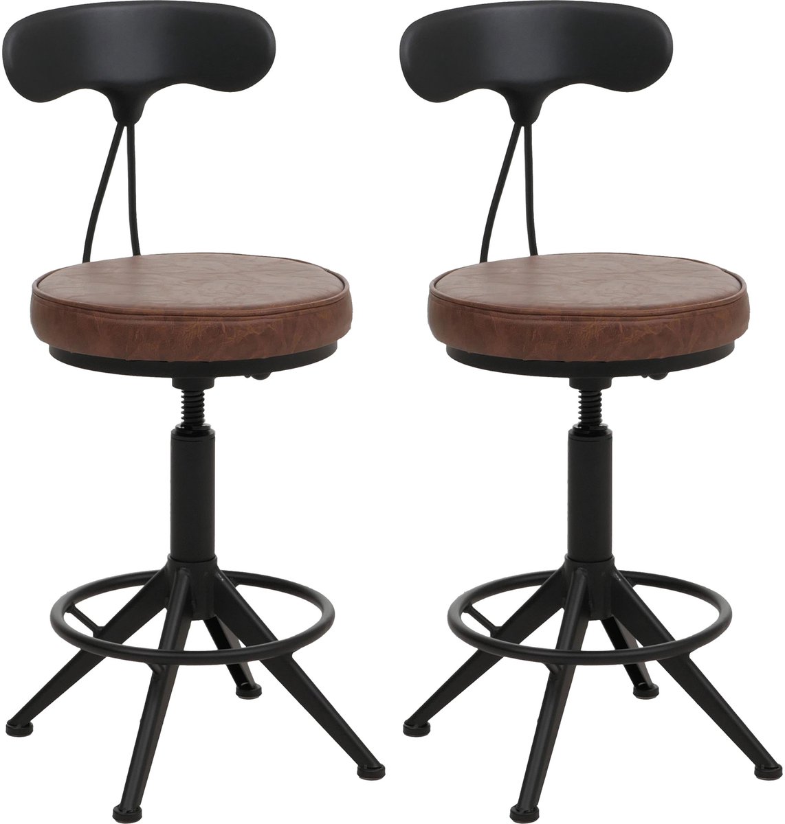 MCW Set van 2 barkrukken MCW-O84, barkruk draaibare kruk Industrial in hoogte verstelbaar, kunstleer metaal ~ bruin