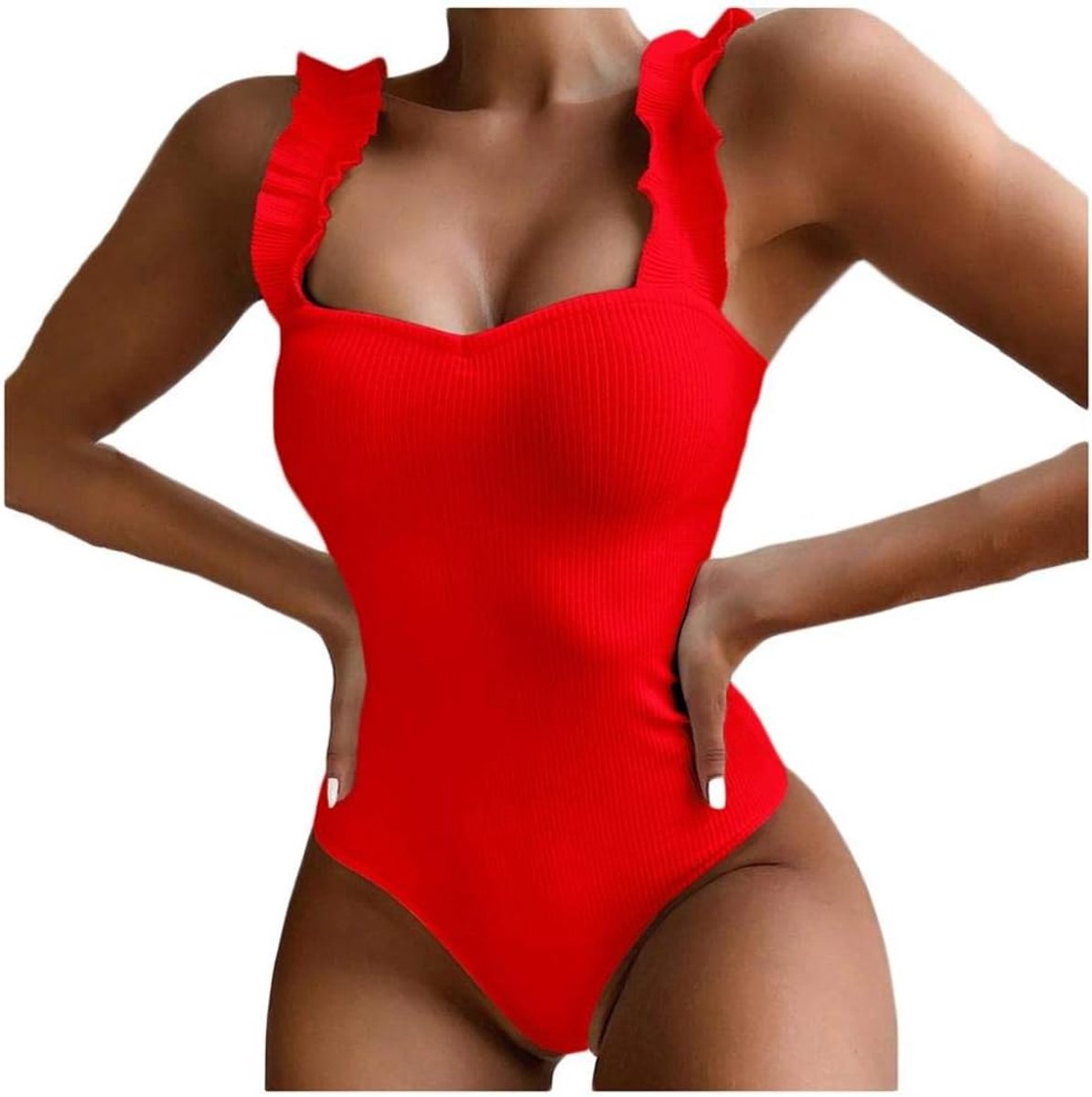 Kleding Vrouwen Badmode Bikini Vrouwelijke Bader Badpak Zwemmen Dame Halter Verstoorde Beachwear Bodysuit-Red_L