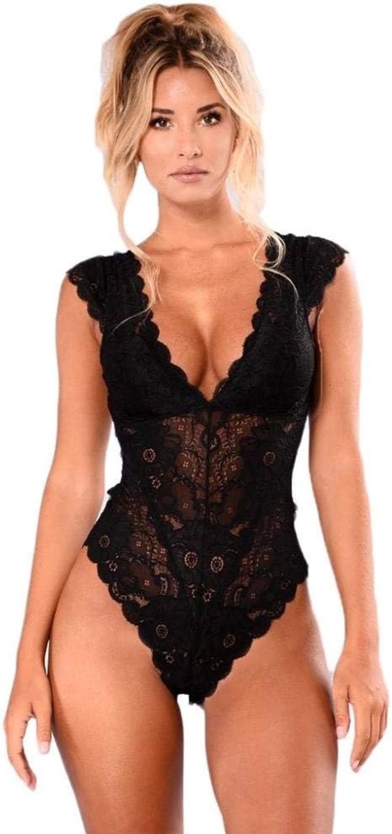 Babydolls, nachtjaponnen & negligés dames Vrouwen Sexy V-hals Kanten Lingerie Plus Size Nachtkleding Jurk Ondergoed Nachtjapon Zwart Nachthemd Chemise