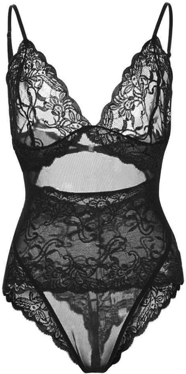 Sexy dames erotische lingerie Diepe V Erotische Lingerie Dames Perspectief Kostuums Porno Nachtkleding Ondergoed Kanten Beha Temptation Sexy-Black_L