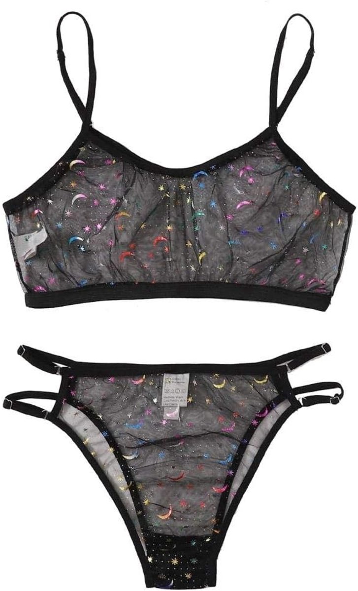 Sets met nachtmode & ochtendjas Vrouwen Sexy Lingerie Beha String Transparant Kant Set-Negro_L