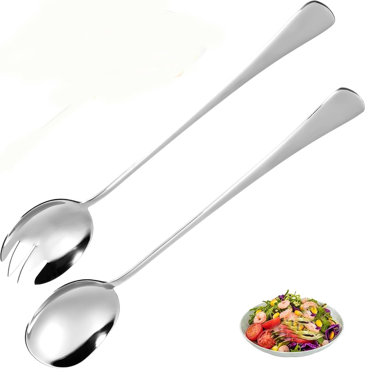 28 cm slabestekset, roestvrij staal, 2 stuks, grote opscheplepel, slavork, lepel, roestvrij staal, lepel met lange handgrepen, keukenhulp voor familie, hotels, restaurants