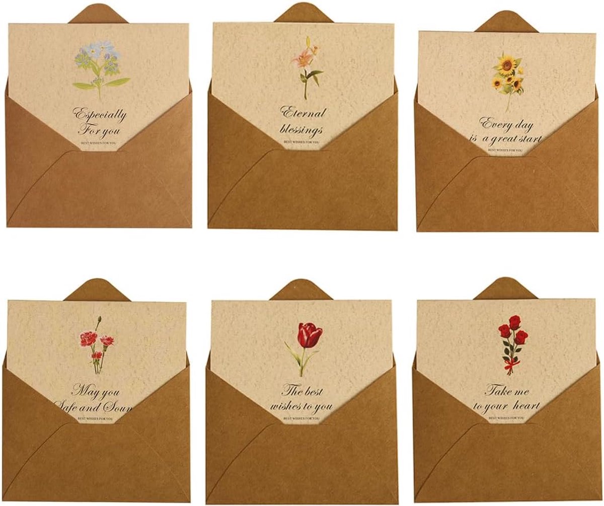 6 bedankkaarten met envelop, hoogwaardige wenskaarten voor familie en vrienden, als Thanksgiving- en kerstcadeau te gebruiken