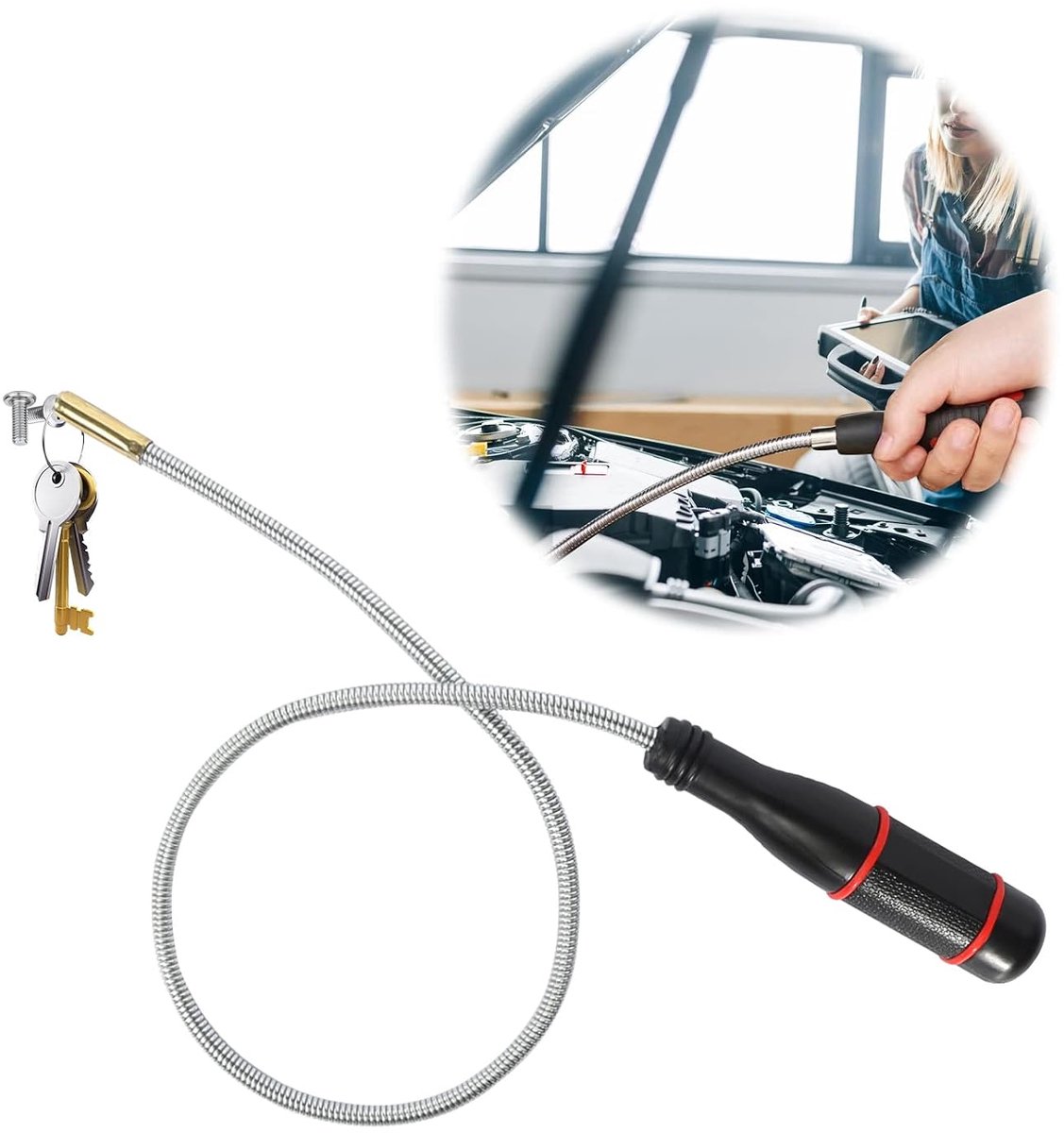 Magneetlifter Magneetstaafgrijpstang met 500mm Flexibele zwanenhals, Draagbare Buigbare Magneetgrijpstang, Staafmagneet Sterk Flexibel voor het Opnemen van Kleine Onderdelen, Metalen Voorwerpen