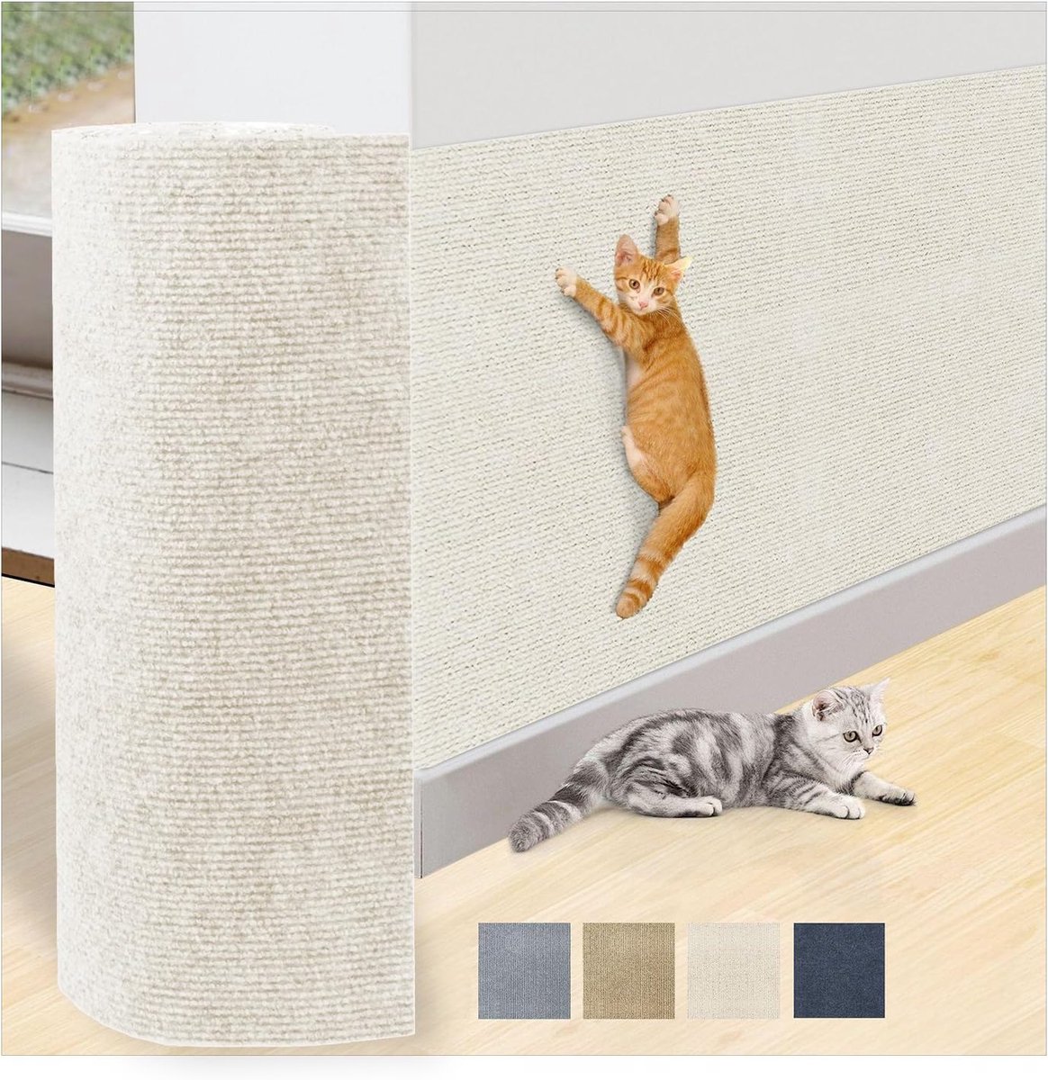 Krabmat voor katten, 200 x 40 cm, zelfklevende tapijtmat, trimbare kattenkrab, meubelbeschermer, vervanging voor kattenboom, plank, planken, bank, meubels, doe-het-zelf beschermer, beige