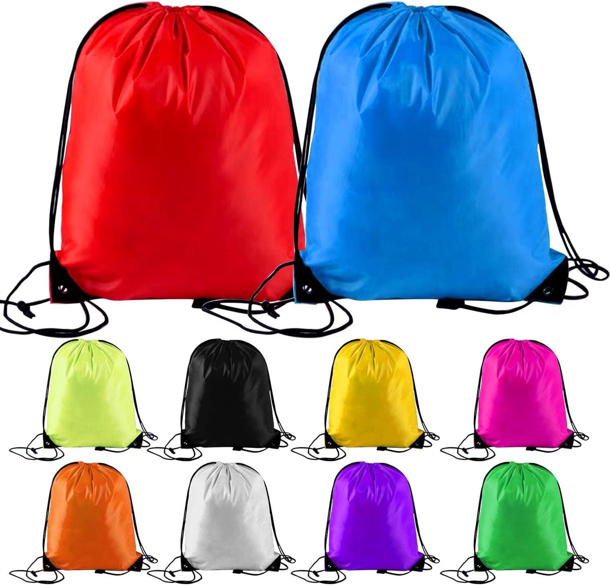 10 stuks tassen met trekkoord, kleurrijke gymtas, herbruikbare rugzak met trekkoord, gymtas, waterdichte tas met trekkoord, geschikt voor jongens en meisjes, reizen, fitness, camping (10