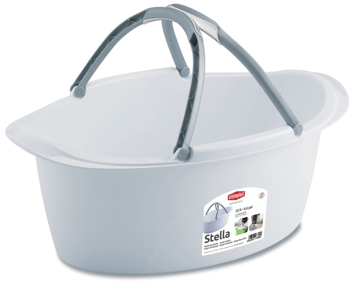 Stefanplast Stella Emmer met Handvat - 25 Liter Inhoud - Kunststof Schoonmaakemmer - Duurzaam en Veelzijdig - Blauw, Wit en Bruin - 60 x 40 x 25 cm - Voor Binnen en Buitengebruik