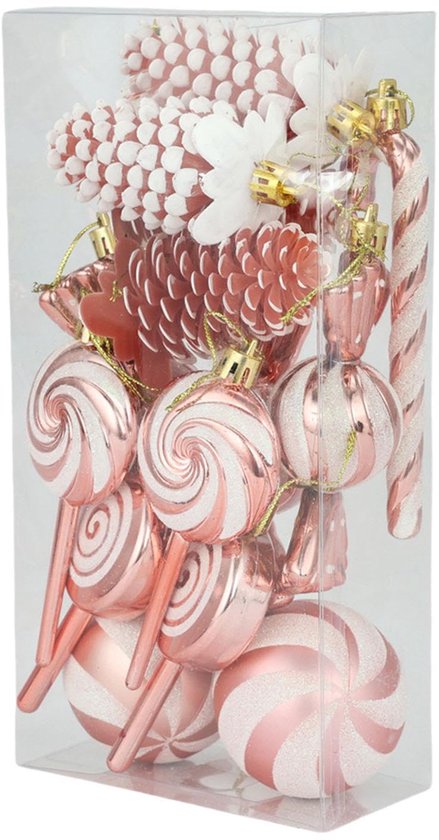 15x kerstversiering hangende kerstballen kerstsnoep kerstballen voor vakantie - roségoud