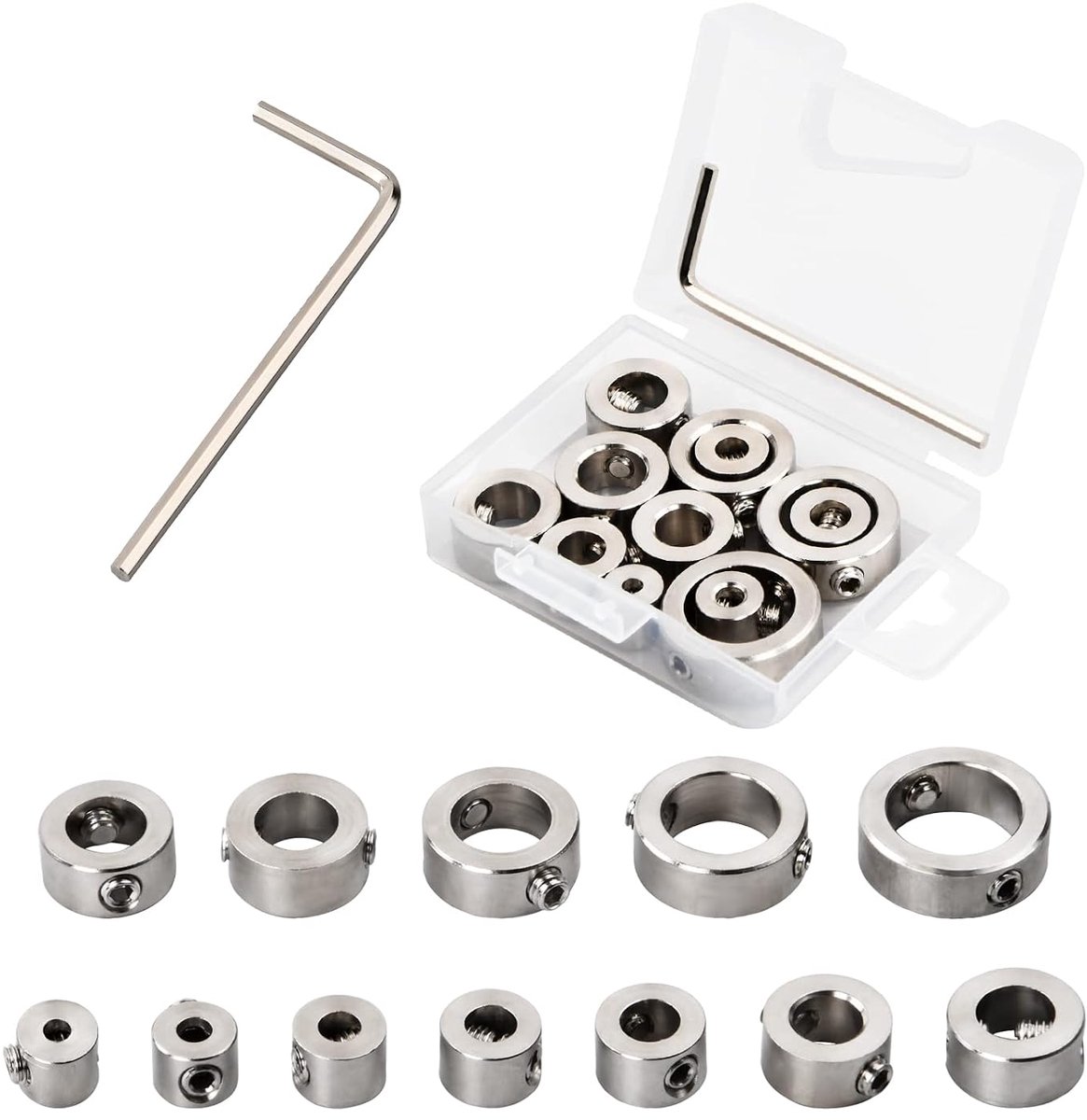 12 stuks diepte-stop voor roostvriesteel-boor, 3-16 mm begrenzer, stelring met sleutel, dieptaanslag, kraag, positionering houtbewerking