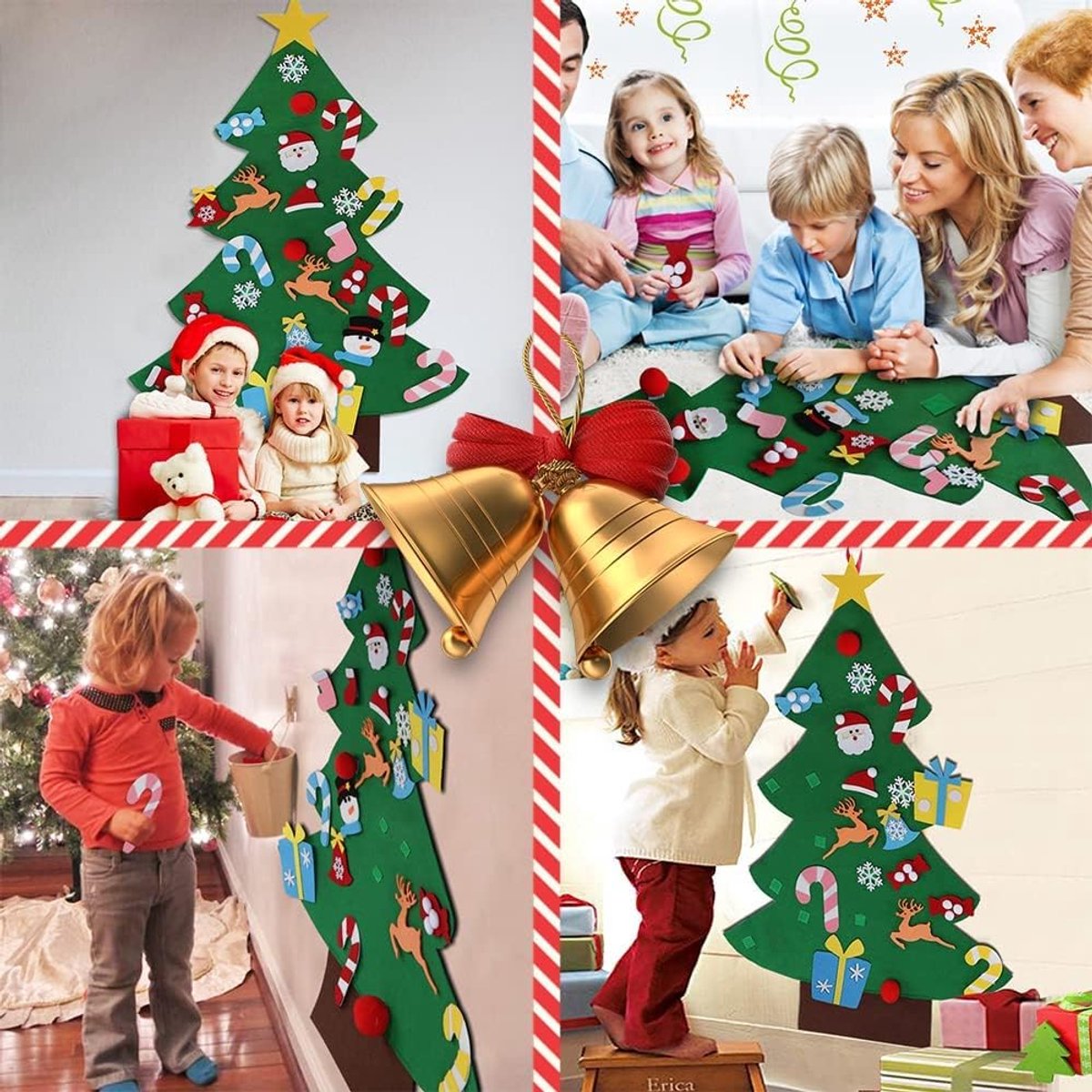 Vilten kerstboom Geschikt Voor kinderen - Ornamenten Hangende - DIY Vilt Kerstboom Geschikt Voor Kinderen - Wanddecoratie Geschikt Voor Kerst - 32 losse versieringen - Herbruikbare - DIY kerstboom decoratie - Met 3 meter lange lichtsnoeren – foto 2