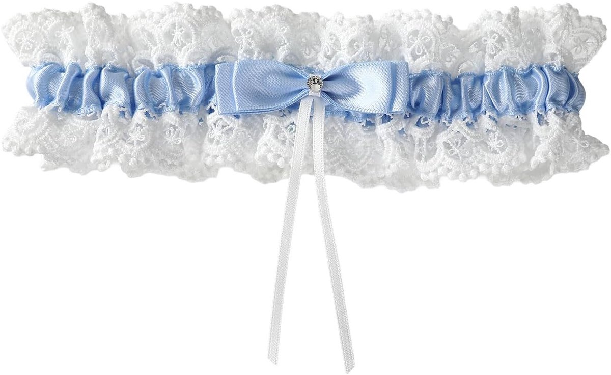 Kousenband voor bruiloften met parels, bloemenkant, elastische bruidskousenband, blauw, als cadeau, accessoire of decoratie voor bruidsjurk bruiloft