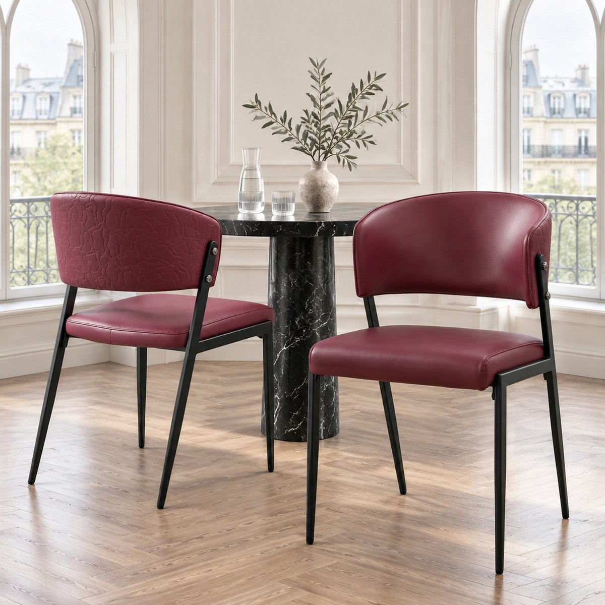 REDOM Eetkamerstoel set van 2 - Gewatteerde kunstleren zitting - Ergonomisch gebogen rugleuning - Metalen vierpoot - Modern - Rood - 49 x 51 x 78 cm