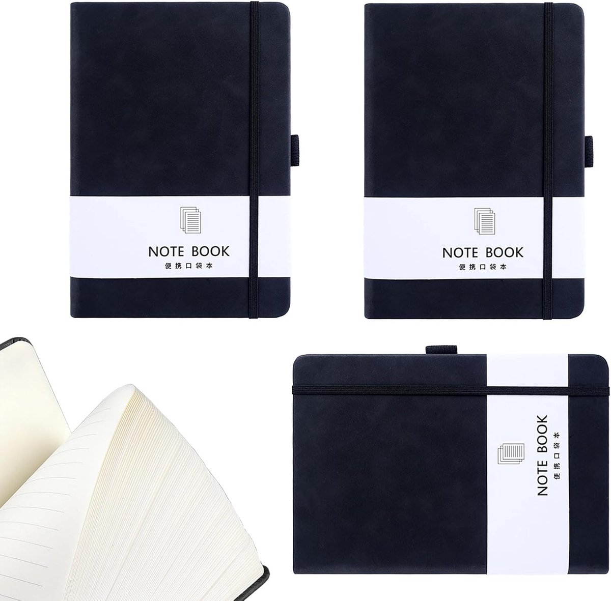 Notitieboeken, klein notitieboek, pocketnotitieboek met elastische sluiting en penhouder, notitieblok, pocketnotitieboeken elk 200 pagina's voor studie en kantoorwerk