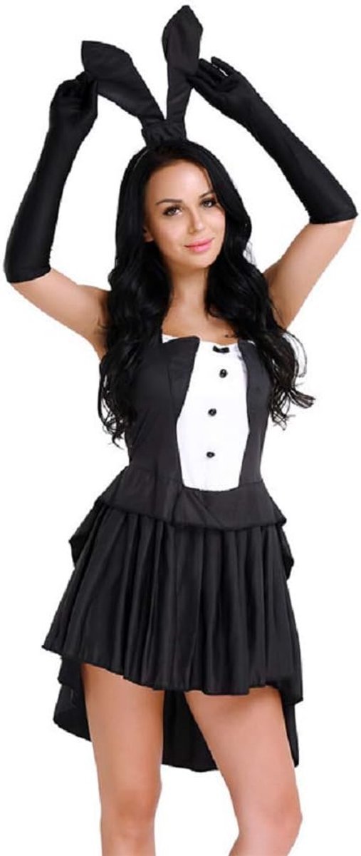 Haasjesmagierillusionist Prestigespeelkostuum - vrouwenmeisjes - verkleedcarnaval Halloween cosplay accessoires - zwart-wit kleur