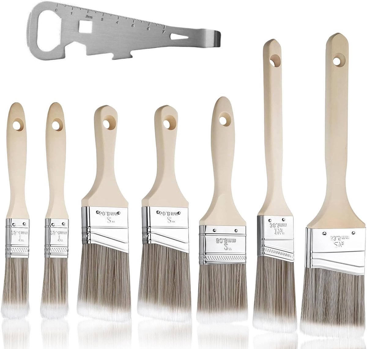 Set van 8 Verfkwasten, Diverse Maten voor Verf, Hout en Muurdecoratie, Inclusief Glazuurkwast en Verfblikopener, Ideaal voor Creatieve Projecten