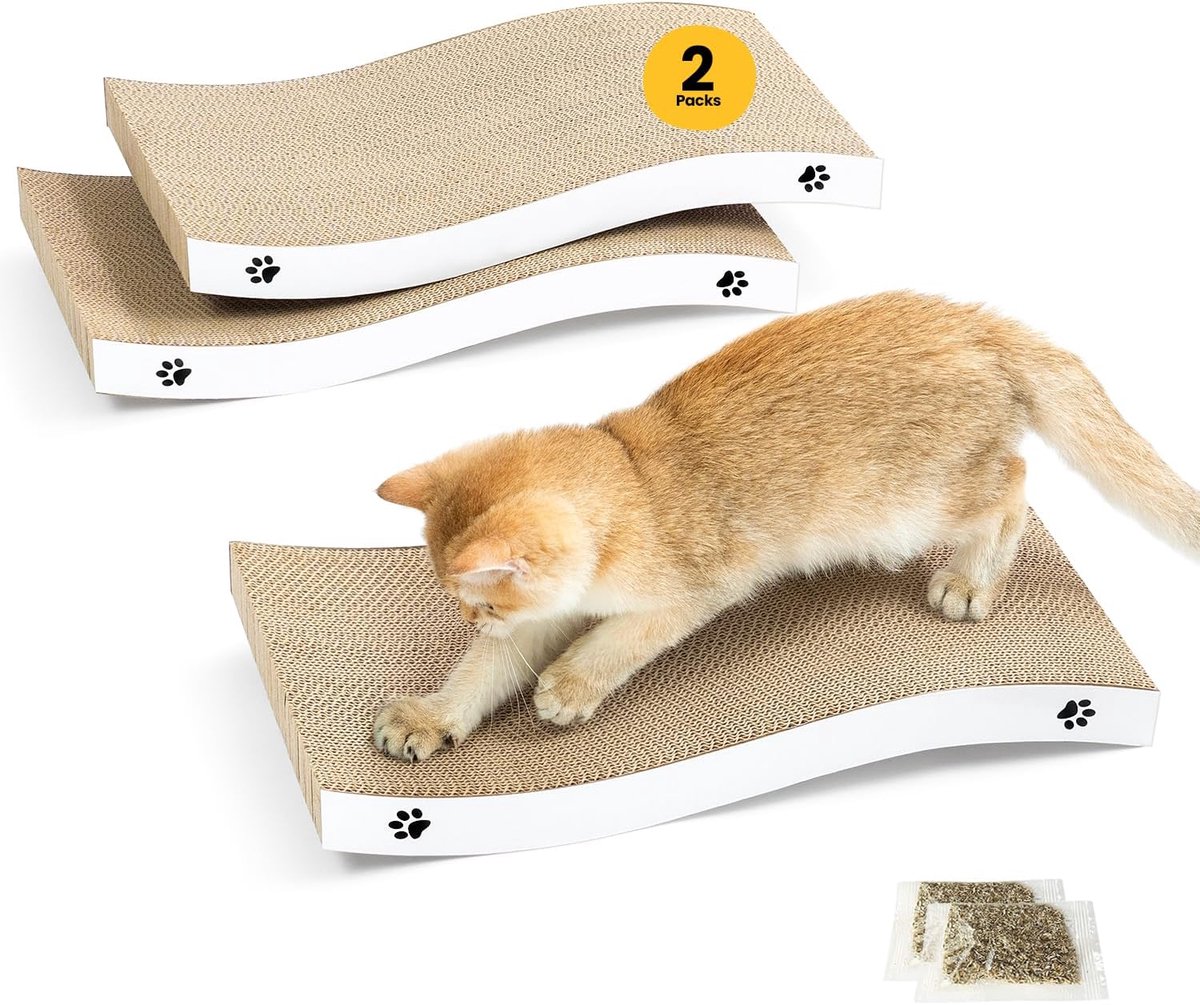 Cat Scratcher Cat Scratching Board Karton Cat Scratchers met Premium Scratch Texturen Ontwerp Duurzaam Krabkussen Omkeerbaar, Grote Verpakking van 2