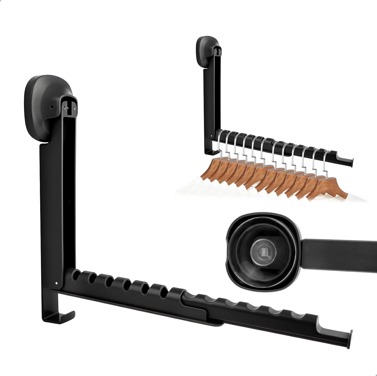 Wandgarderobe, inklapbaar, met zuignap, uittrekbaar, wanddroger met haak, 12 sleuven, meervoudige kleerhanger voor balkon, slaapkamer, woonkamer, badkamer, draagvermogen 15 kg